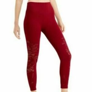 Ideology Women High Waist Running Yoga Seamless Leggings Pants Printed Red L NWT